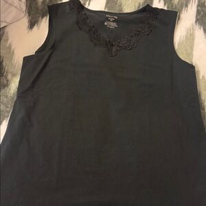 White Stag Womens Sleeve less Knit Tank Top With Lace Neck Line